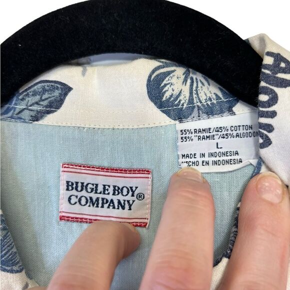 Vtg 90s Bugle Boy Hawaiian raime cotton blend Short Sleeve Button down aloha L - Picture 3 of 15